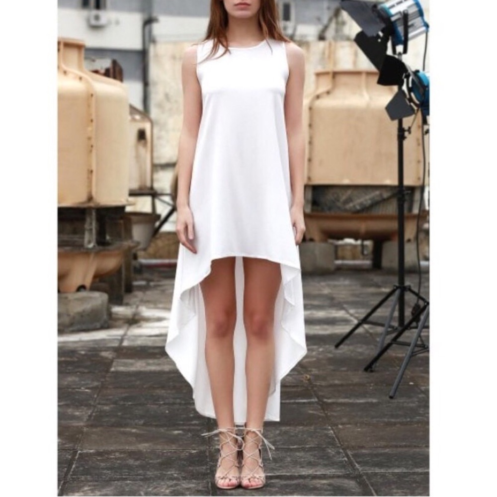 🐚Dramatic White Asymmetrical Sleeveless Dress